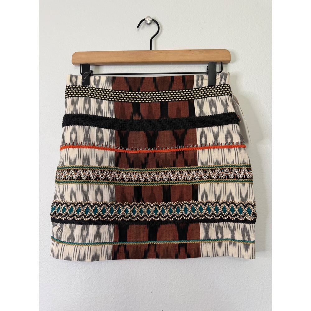 NWT Artelier Nicole Miller - Beaded Boho Tribal Mini Skirt‎ 100% cotton Sz 0